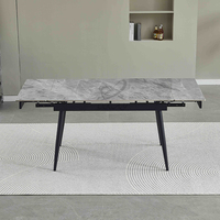 Meubles de luxe modernes et bon marché en gros, salle à manger, cadre en métal noir, tables extensibles en marbre, ensemble de tables de restaurant