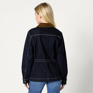 Chaqueta Clásica Estilo Utilitario Informal para Uso Diario, Prenda Exterior Duradera para Mujer, Corte Regular, Denim de Baja Elasticidad, Cintura Ajustada - Product Image 2