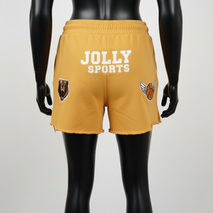 Shorts de mujer de algodón, poliéster y felpa, elásticos, cómodos, con apliques de chenilla y bordado, logotipo personalizado. - Product Image 4