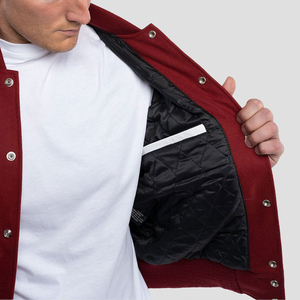 <b>Mens</b> Casual <b>Varsity</b> <b>Jacket</b> Red White Custom Letterman Baseball <b>Bomber</b> College PU Leather Sleeves Breathable OEM Manufacturer - Product Image 2