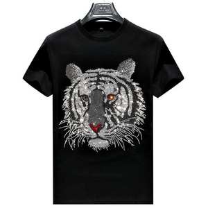 T-shirt personnalisé pour homme avec logo en strass, 100 % coton respirant, effet scintillant, personnalisable, en cristal, écologique, manches courtes, haute qualité - Product Image 1