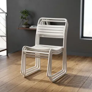 Silla Moderna Apilable de Metal Blanco con Respaldo de Listones para Sala de Estar o Comedor - Product Image 6