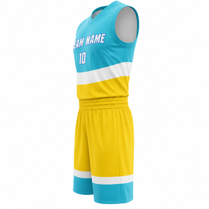 Uniforme de Baloncesto Transpirable de Poliéster Ligero de Alta Calidad a Precio de Mayoreo, Azul y Amarillo, Sublimado, Ropa Deportiva para Adultos - Product Image 2