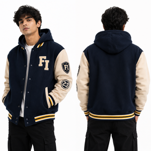 Chaqueta Varsity Reversible de Doble Cara para Hombre, Chaqueta Universitaria con Mangas de Cuero, Corte Regular, con Capucha, Unisex, Proveedor de Chaquetas Letterman - Product Image 1