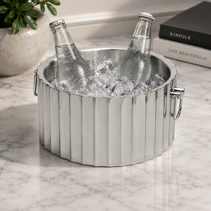 Modern Ribbed Stainless Steel Round Double Wall Beverage Tub With Drop Ring Handles Premium Party <b>Champagne</b> Wine For Wedding - Product Image 4