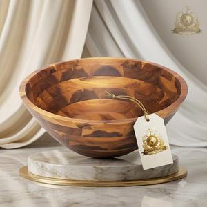 Moderna Ensaladera de Madera con Acabado Liso, Tazón Redondo de Madera Natural para Servir Frutas, Vajilla de Madera para Mesa de Cocina - Product Image 3