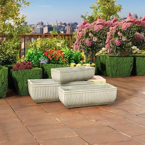 Juego de macetas duraderas GRC para exteriores de 3 negro/gris antiguo/blanco para diseño de jardín doméstico y plantación decorativa - Product Image 2