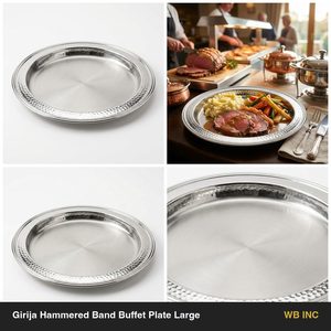 Handmade SS304 Satin Base Buffet <b>Plate</b> 36 cm <b>Large</b> Carvery Size Girija Hammered Band Band for Home Decor Hotels Bright Rim Ins - Product Image 6