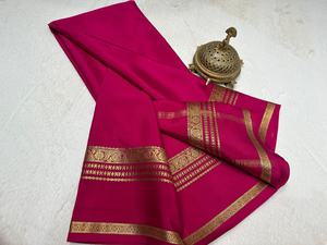 Sari de Seda Crepé de Viscosa Pura con Diseño Tradicional Indio y Borde Decorativo de Elefantes - Product Image 5