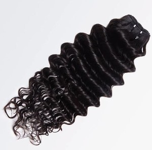 Extensions de cheveux naturels à clipser, cheveux indiens Remy, ondulation profonde, double trame, couleur noire - Product Image 2