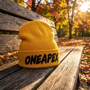 Bonnet en tricot jaune personnalisé avec logo graphique ONEAPEX, unisexe, streetwear, chaud pour l'hiver, avec revers, fabricant - Product Image 6