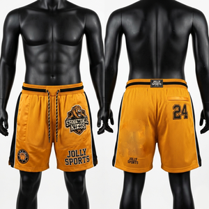Shorts de basket-ball pour hommes, tissu mesh respirant 180 GSM, orange et noir, panneau latéral personnalisé, logo imprimé et brodé, shorts pour hommes - Product Image 6