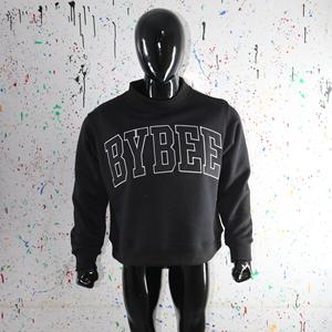 BYBEE BLACK <b>Mock</b> <b>Neck</b> Sweatshirt 100% BLACK Applique Embroidery wide <b>neck</b> Sweatshirt Finer Threads - Product Image 6