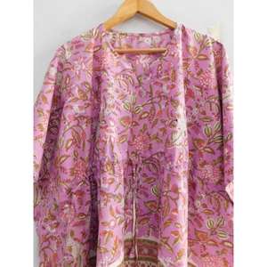 Cotton Block Print V-neck Batwing Sleeves Fit Flare Silhouette Kaftan Dress Boho Handmade <b>Beach</b> Cover Loose <b>Tunic</b> Summer Resort - Product Image 4