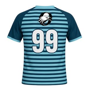 เสื้อแฮนด์บอลชายสีเขียวอมฟ้า ลายทาง แบบซับลิเมชั่น แขนสั้น ผลิตจากโพลีเอสเตอร์ เหมาะสำหรับใส่เล่นกีฬา ทีม แข่งขัน ฝึกซ้อม และออกกำลังกาย - Product Image 2