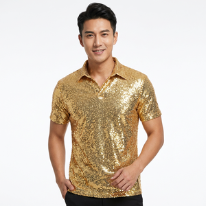เสื้อโปโลสีทองสำหรับผู้ชาย แขนสั้น ผ้าโพลีเอสเตอร์ทอ สีพื้น ทรงปกติ - Product Image 5