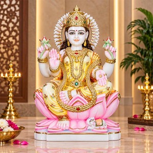 Fabricant de statues de Laxmi en marbre |   Statue artisanale de la déesse Lakshmi avec siège en lotus par MALIYAS Jaipur - Product Image 1