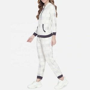 Custom OEM Womens Tracksuit Plaid Print Full <b>Zip</b> Hoodie And <b>Joggers</b> Set Casual Lounge Apparel Womens Womens Tracksuit - Product Image 2