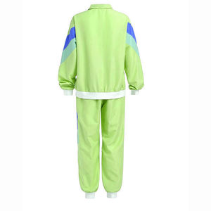 Wholesale <b>Men's</b> Lime <b>Green</b> Color Blocking Windbreaker <b>Suit</b> Set Sporty Knitted Polyester Breathable Turn-down Collar Winter Wear - Product Image 3