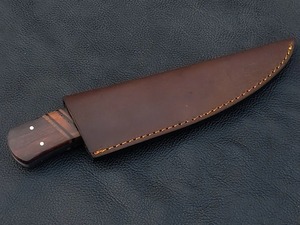 Handmade Hunting Knife with Damascus Steel Blade Straight Edge Wood Handle <b>Leather</b> Sheath - Product Image 6