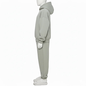 Streetwear Regular Fit Hooded Solid <b>Plus</b> <b>Size</b> Men's 100% Cotton Breathable Sportswear Tracksuit <b>Set</b> with Baggy <b>Joggers</b> - Product Image 2