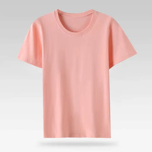 Camiseta de Manga Corta con Cuello Redondo Rosa para Mujer, Corte Regular, Color Sólido, Transpirable, de Algodón Jersey, Informal, para Primavera y Verano - Product Image 4