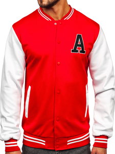 Chaqueta Varsity Roja y Blanca para Hombre, con Letra A Bordada, Estilo Preppy, Corte Regular, Cuello Camisero - Product Image 2