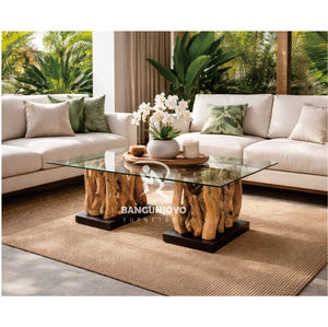 Table basse convertible extensible et pliable en teck massif rustique, mobilier d'extérieur pour la maison et le salon - Product Image 1