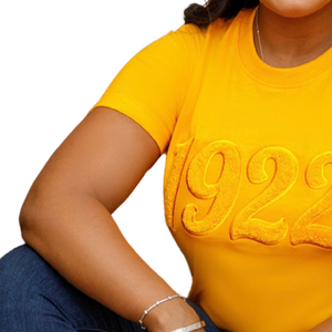T-shirt en chenille dorée Sigma Gamma Rho 1922 pour femme, broderie, mélange de coton, manches courtes, coupe décontractée et élégante - Product Image 4