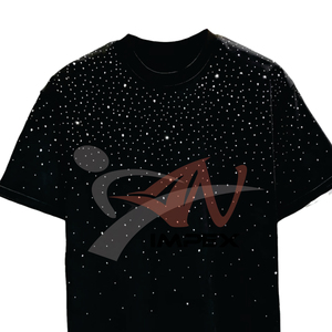 เสื้อยืดลายใหม่ประดับเพชรเทียมสำหรับผู้ชาย แฟชั่นสตรีทแวร์ พิมพ์ลายตามสั่ง เสื้อยืดคอวีประดับเพชรเทียม - Product Image 4