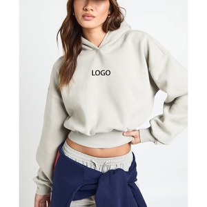 Conjunto de Sudadera con Capucha de Poliéster y Algodón Orgánico de Hombro Caído, Estilo Crop, 450GSM, con Logotipo Bordado, y Pantalones Jogger, Camiseta Gráfica con Capucha - Product Image 4