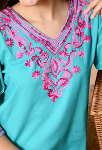 Haut Kurta en rayonne brodé vert marine pour femme, coupe régulière, longueur mini, tenue décontractée, design Inde Pakistan, toutes saisons - Product Image 6
