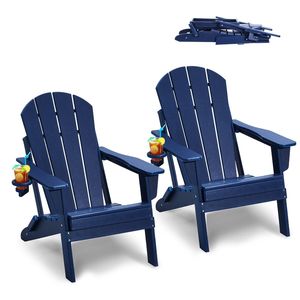 Set di 2 Sedie Adirondack Pieghevoli Portatili per Esterni con Portabicchieri, Resistenti alle Intemperie, per Braciere, in Plastica - Product Image 1