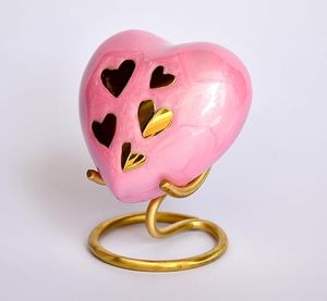 Handmade <b>Ceramic</b> Teardrop Pet Urn Pink Heart Design for <b>Dogs</b> Durable Memorial Casket - Product Image 2