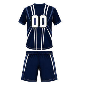 Ensemble short et maillot de rugby bleu marine et blanc, col en V, manches courtes, uniforme d'équipe respirant et léger, kit de sport personnalisé pour l'entraînement - Product Image 2