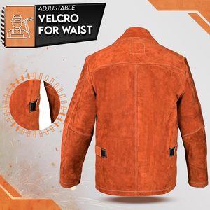 Nouvelle veste de soudeur en cuir de vachette pleine fleur personnalisable avec logo et taille, résistante à la chaleur et aux flammes pour hommes - Product Image 2