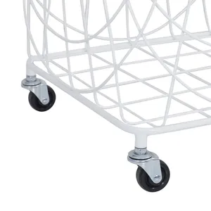 Panier à linge en métal blanc avec roulettes, 17 x 17 x 24 pouces, pour vêtements, serviettes, rangement chambre et salle de bain - Product Image 5