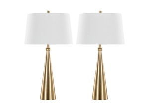 Luxury design Gold <b>Table</b> <b>Lamp</b> Set of 2 Luxury Tapered Metal <b>Base</b> White Fabric Shade Elegant Bedside Nightstand Light Home Decor - Product Image 1