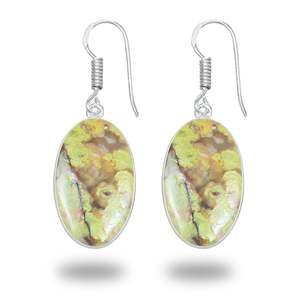 Pendientes Clásicos Hechos a Mano de Plata de Ley 925 con Ópalo Verde Peruano Natural para Bodas y Fiestas, Engaste de Bisel - Product Image 3