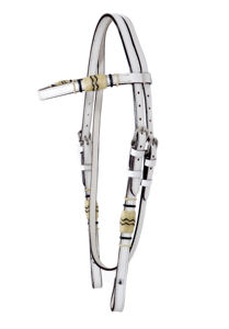 Cabezada para caballo estilo western ajustable, trenzada a mano, de cuero genuino, con banda frontal recta de cuero crudo y cuero blanco, 99 - Product Image 5