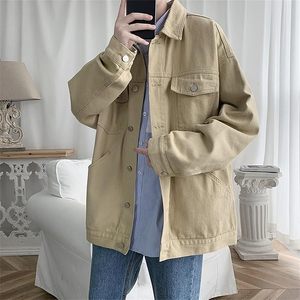 Men's Beige Denim Jacket Regular Fit Solid Color Button Closure Casual Style Autumn Wear 100% Cotton - Product Image 5