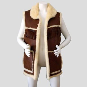 Chaleco de Cuero Genuino con Flecos de Piel de Oveja Marrón Estilo Boho Chic para Mujer - Product Image 1
