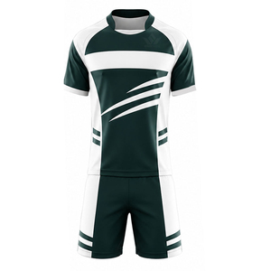 Ensemble de maillot de rugby personnalisé vert et blanc pour homme, manches courtes, col rond, polyester sublimé, évacuation de l'humidité, uniforme sportif pour équipe adulte - Product Image 5
