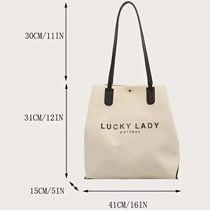 Sac fourre-tout en toile imperméable imprimé sur mesure pour femme, sac de plage décontracté, poignées en cuir noir, grande capacité, été automne - Product Image 3