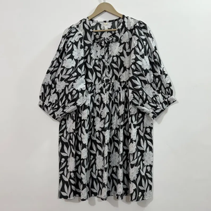 Vestido Casual Midi para Mujer, Tejido 100% Algodón, Liso, Manga Corta, Cintura Imperio, Estilo Babydoll, Cuello en V, Holgado, Funcional - Product Image 3