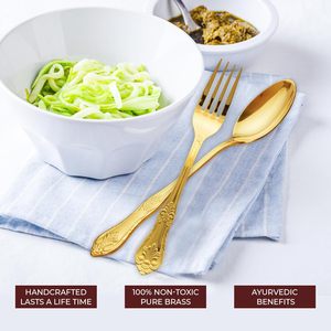 ส้อมช้อนทองเหลืองทำมือแบบดั้งเดิมสำหรับเสิร์ฟอาหาร - Product Image 3
