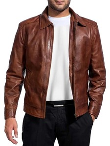 Mens Classic Vintage Brown Leather <b>Jacket</b> - Product Image 2