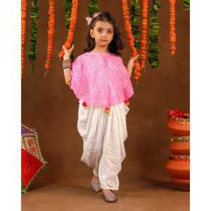 ชุดเดรสผ้าฝ้ายสีชมพูลายเลเฮริยาสำหรับเด็กหญิงอายุ 1-2 ปี สำหรับเทศกาลดิวาลี - Product Image 4