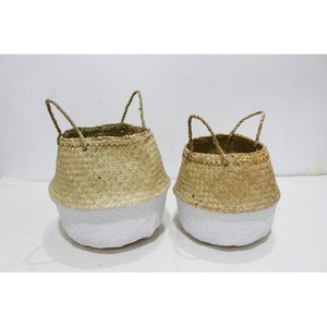 Eco-Friendly <b>Plant</b> Fiber Multifunction Circle Rustic Palm Leaf Belly <b>Basket</b> <b>for</b> Kitchen Storage - Product Image 1