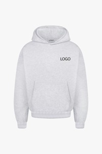 Survêtement unisexe gris en coton anti-plis léger, coupe ample longue, à capuche, couleur unie, tenue décontractée d'automne avec logo imprimé - Product Image 4